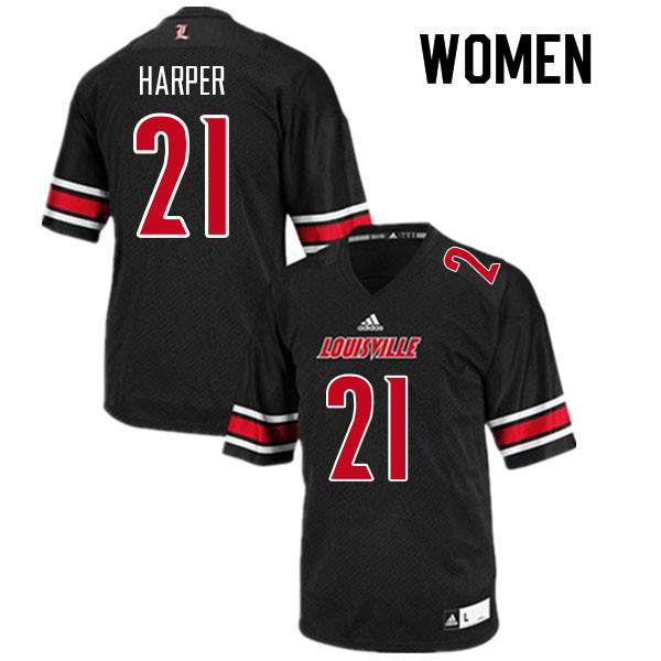 Women #21 Nicario Harper Louisville Cardinals College Football Jerseys Sale-Black - Click Image to Close